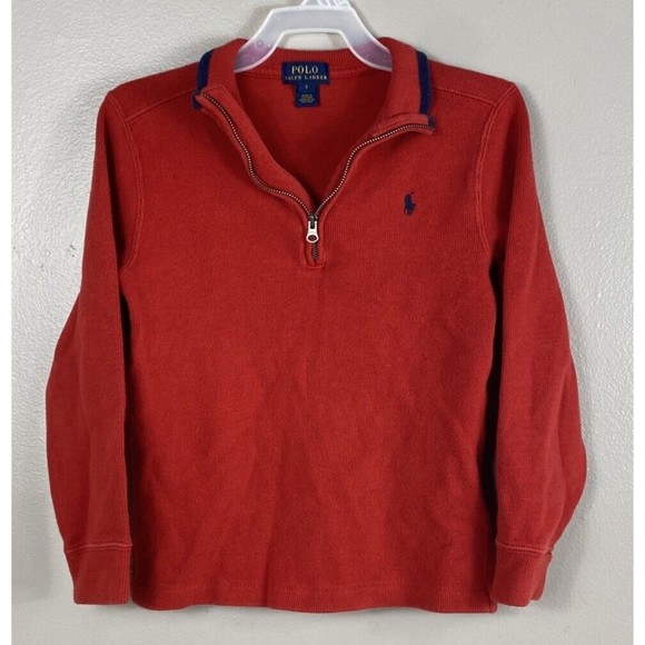 Other - Polo Ralph Lauren Sweater Boy Small 7 Red Tight Knit Quarter Zip Mock Pullover